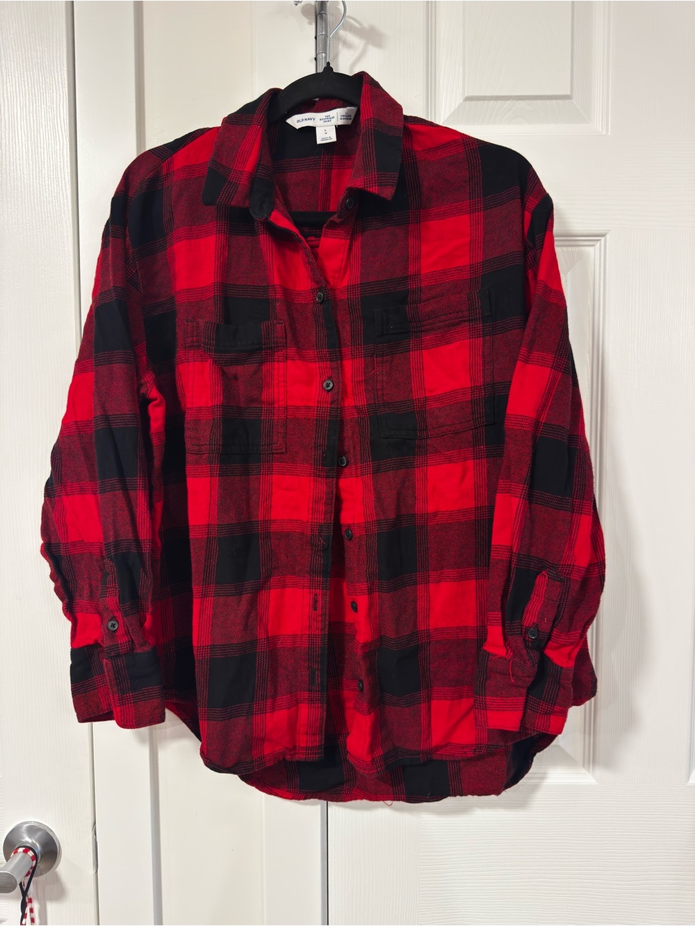 Red & Black Plaid Button-Up Shirt - old navy boyfriend style